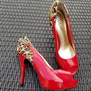Guess Red Peep Toe Pumps